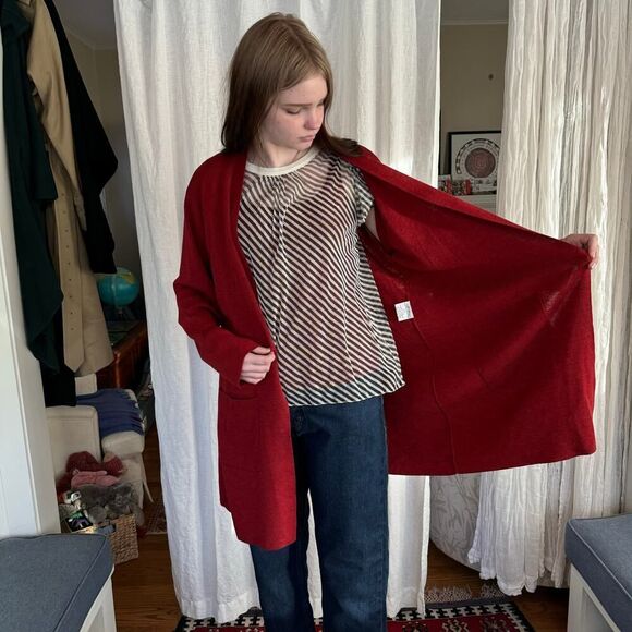 Eileen Fisher Long Red Cardigan Sweater - Picture 6 of 8